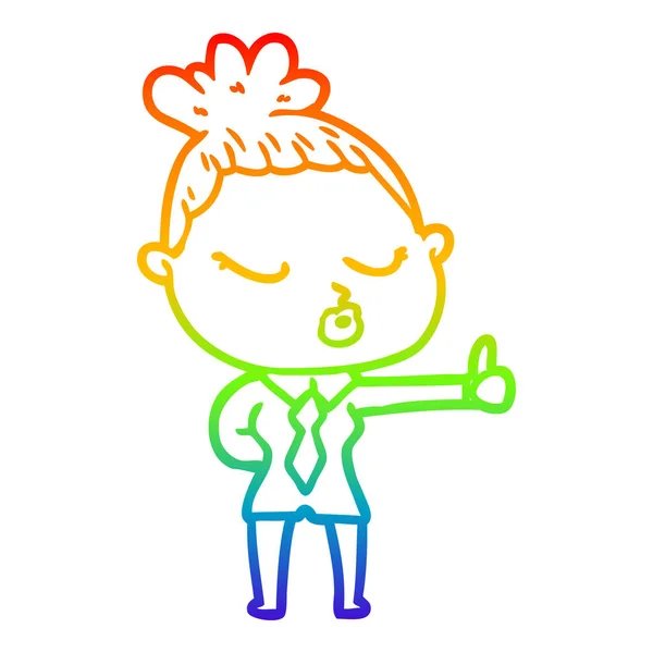 Arco iris gradiente línea dibujo dibujos animados mujer tranquila — Vector de stock