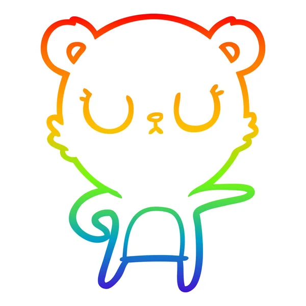 虹のグラデーションラインは平和な漫画のクマを描く — ストックベクタ