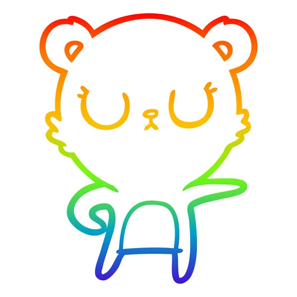 Rainbow gradient line drawing peaceful cartoon bear — Stock Vector