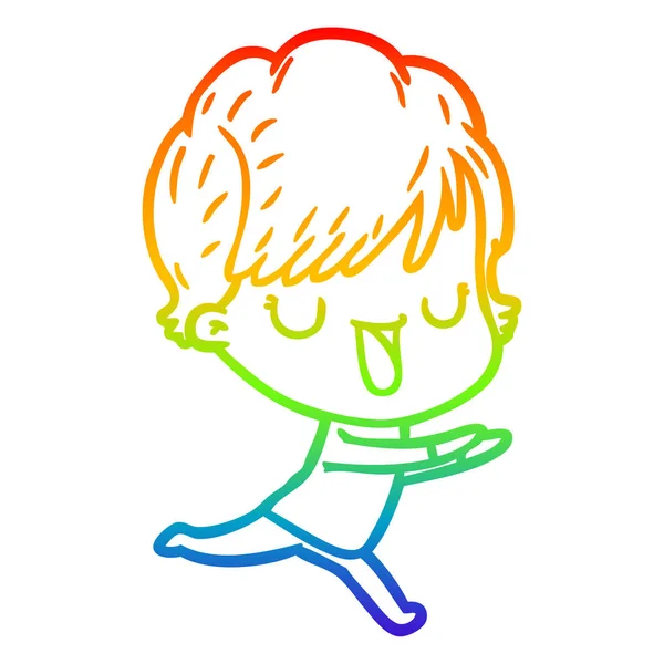 Rainbow gradient ligne dessin dessin animé femme parler — Image vectorielle