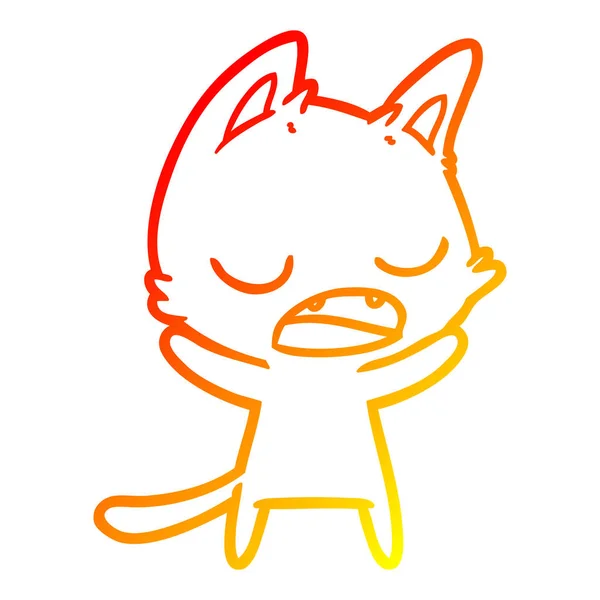 Línea de gradiente caliente dibujo hablando gato dibujos animados — Vector de stock