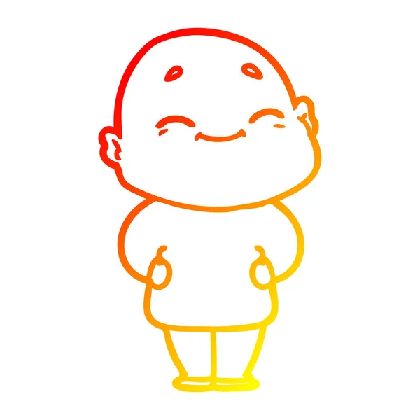 Linea gradiente caldo disegno cartone animato uomo calvo felice — Vettoriale Stock