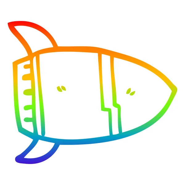 Regenbogen-Gradienten-Linie Zeichnung Cartoon-Weltraumrakete — Stockvektor