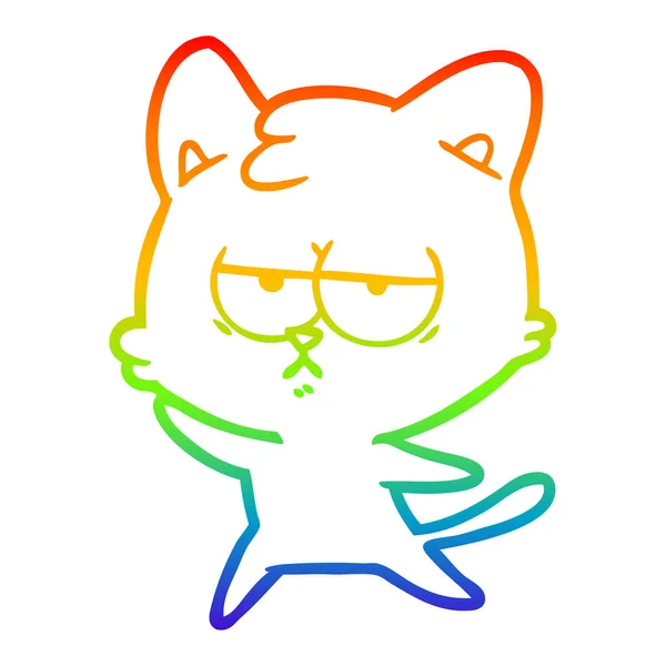 Arco-íris linha gradiente desenho entediado desenho animado gato —  Vetores de Stock