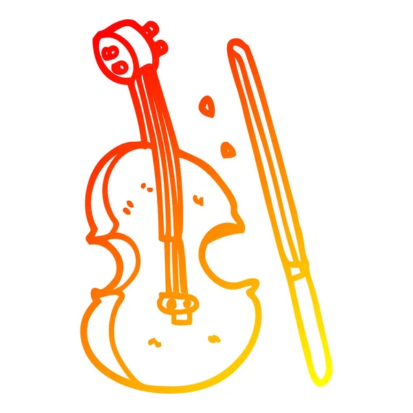 Linha gradiente quente desenho desenho cartoon violino e arco — Vetor de Stock