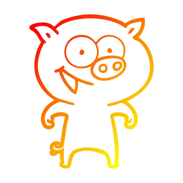 暖梯度线绘制欢快的猪卡通 — 图库矢量图片