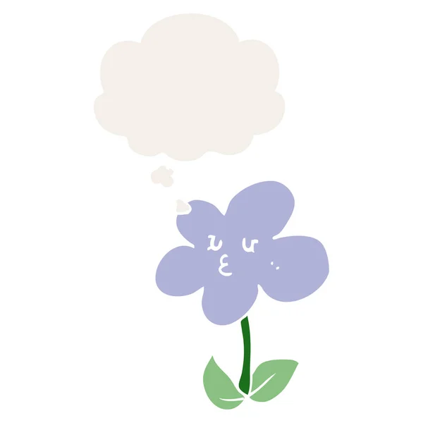 Fleur de dessin animé et bulle de pensée dans le style rétro — Image vectorielle