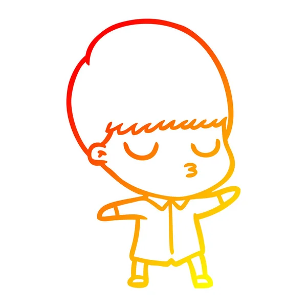 Warme Gradientenlinie Zeichnung Karikatur ruhiger Junge — Stockvektor