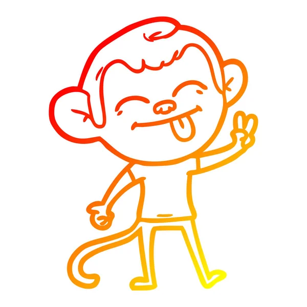 Linea gradiente caldo disegno divertente cartone animato scimmia fare la pace sig — Vettoriale Stock