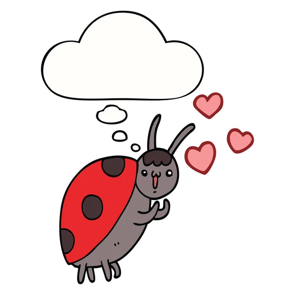 Leuke cartoon lieveheersbeestje in liefde en gedachte Bubble — Stockvector