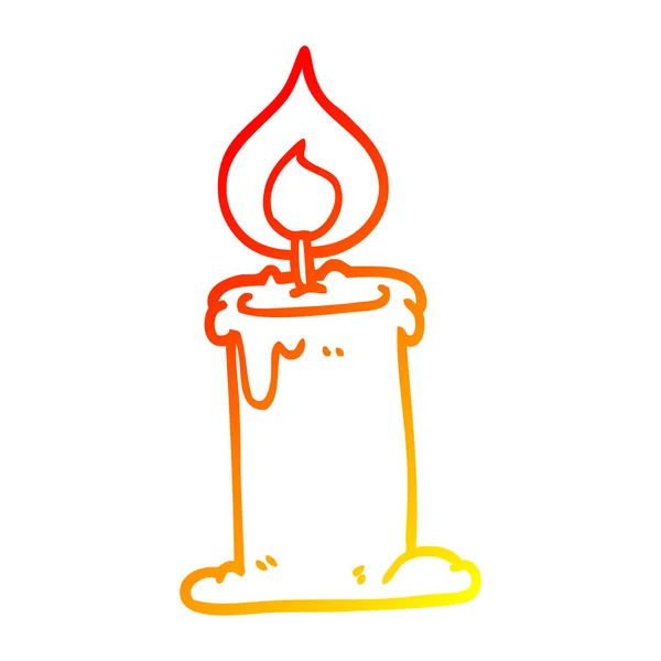 Warm gradient line drawing cartoon candle burning — Stock Vector
