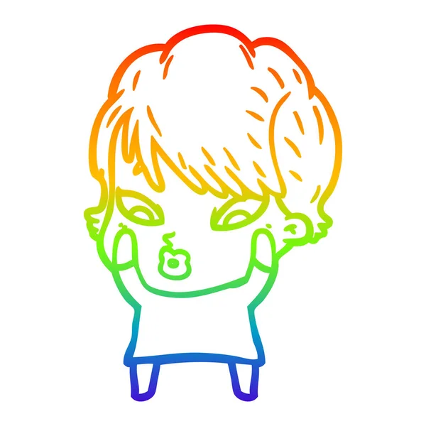 Regenboog gradiënt lijntekening cartoon vrouw — Stockvector