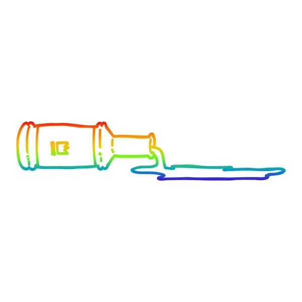 Arco iris gradiente línea dibujo dibujos animados derramado botella — Vector de stock