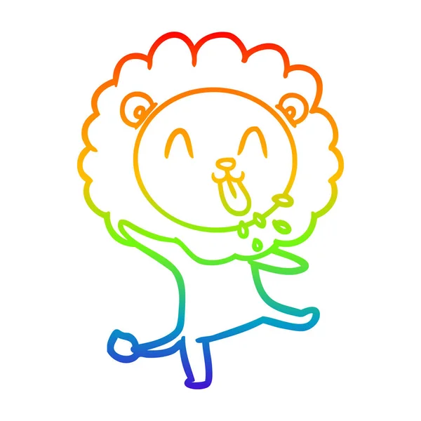 Gradient kreskówka linia lew szczęśliwy tęcza — Wektor stockowy
