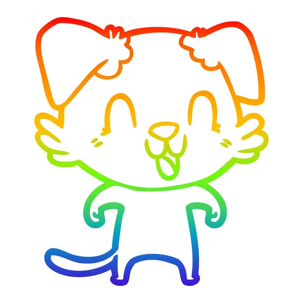 Regenboog gradiënt lijntekening lachende cartoon hond — Stockvector