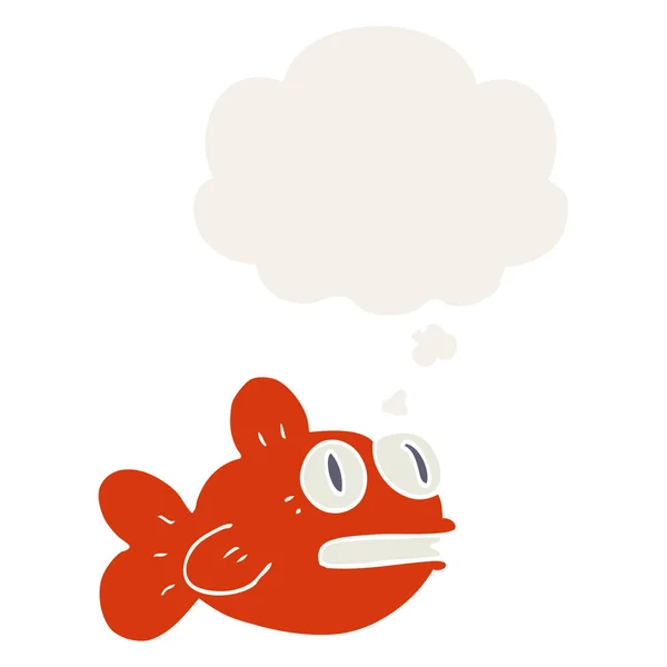 Peces de dibujos animados y burbuja de pensamiento en estilo retro — Vector de stock