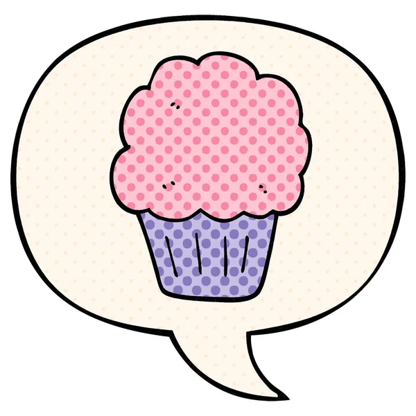 Cartoon cupcake and speech bubble in comic book style — Stock Vector