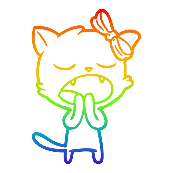 Arco iris gradiente línea dibujo dibujos animados bostezo gato — Vector de stock