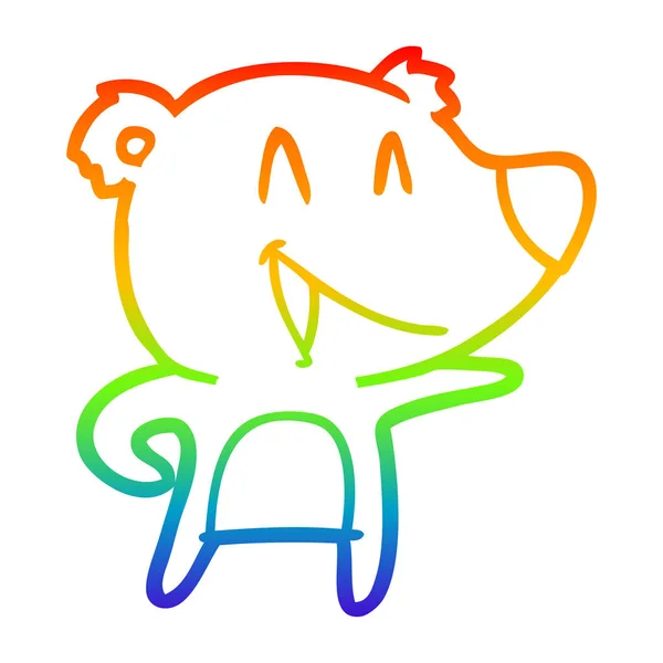 Linea gradiente arcobaleno disegno ridere orso cartone animato — Vettoriale Stock