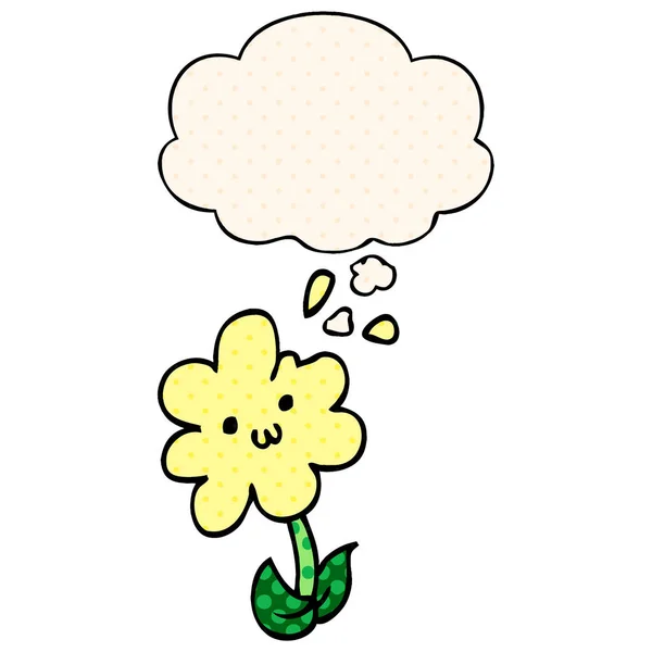 Cartoon flower and thought bubble in comic book style — Stock Vector