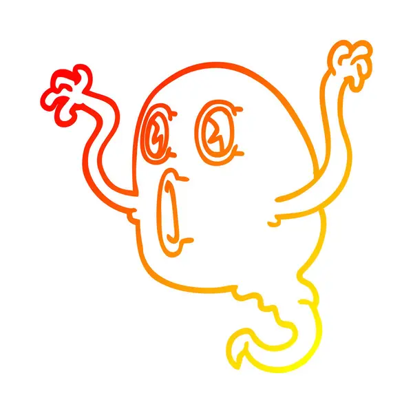 Warm gradient line drawing spooky cartoon ghost — Stock Vector