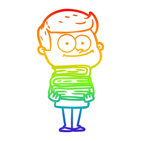 Arco iris gradiente línea dibujo dibujos animados feliz hombre — Archivo Imágenes Vectoriales