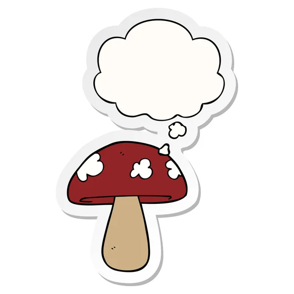 Cartoon mushroom and thought bubble as a printed sticker — Stock Vector