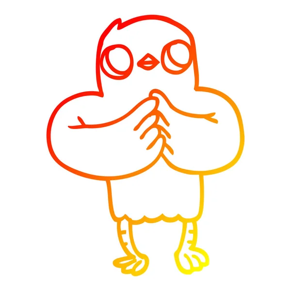 Línea de gradiente caliente dibujo de dibujos animados pájaro con plan — Vector de stock