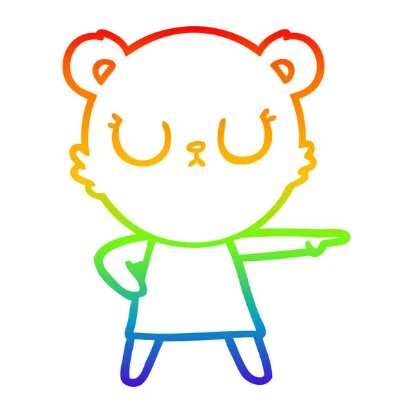 Rainbow gradient linje ritning fredlig tecknad Björn i klänning POI — Stock vektor