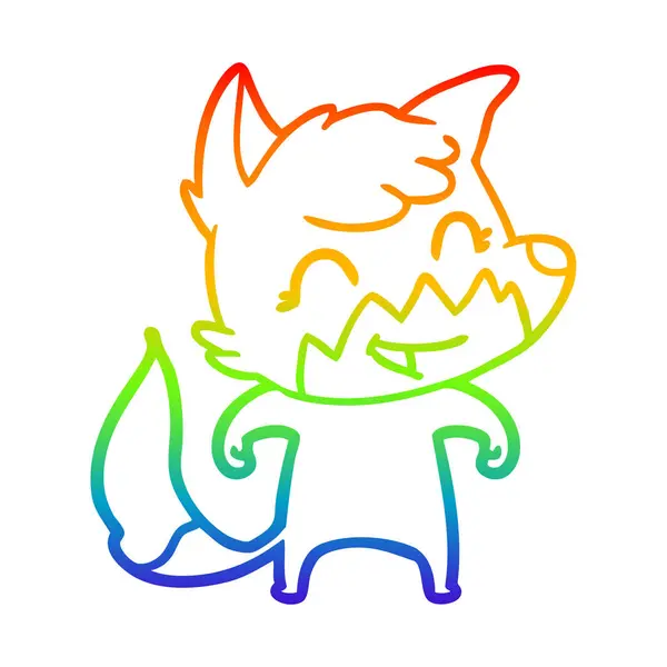 Rainbow gradient ligne dessin heureux dessin animé renard — Image vectorielle