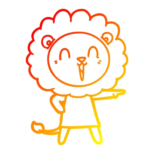 Warme kleurovergang lijntekening lachende Leeuw cartoon — Stockvector