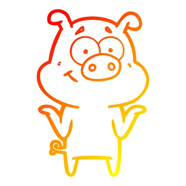 Warm gradient line drawing happy cartoon pig — Stock Vector