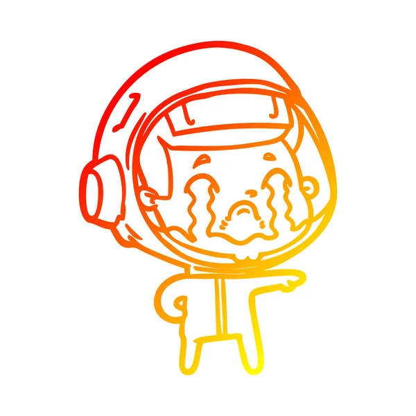 Linha gradiente quente desenho dos desenhos animados chorando astronauta — Vetor de Stock