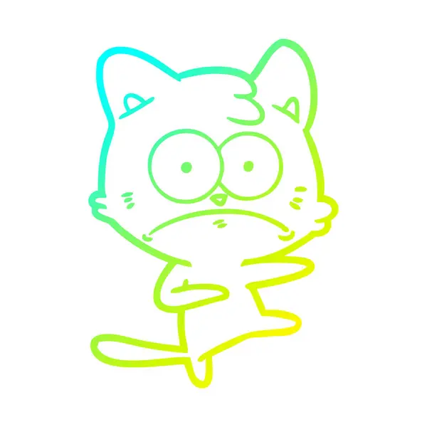 Frío gradiente línea dibujo dibujos animados nervioso gato — Vector de stock