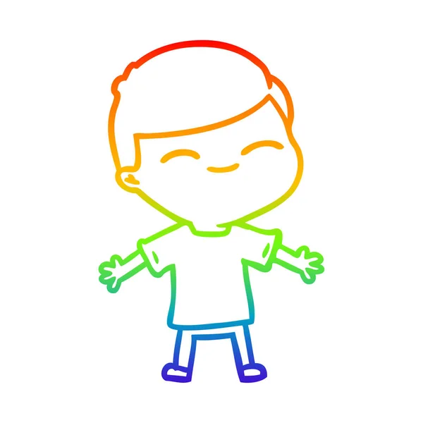 Arco iris gradiente línea dibujo dibujos animados sonriente chico — Vector de stock