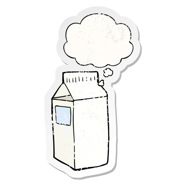 Karton mleka kreskówek i bańki myśli jako trudnej sytuacji zużyte STIC — Wektor stockowy