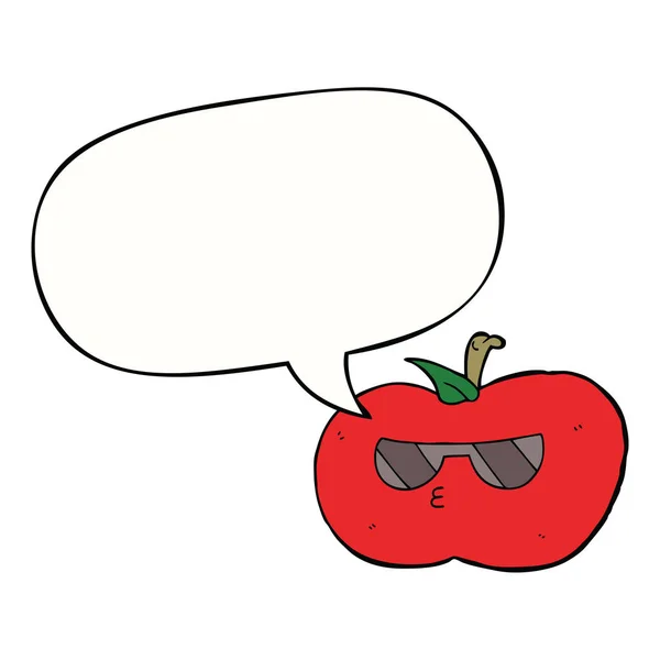 Cartoon cool apple and speech bubble — Stock Vector