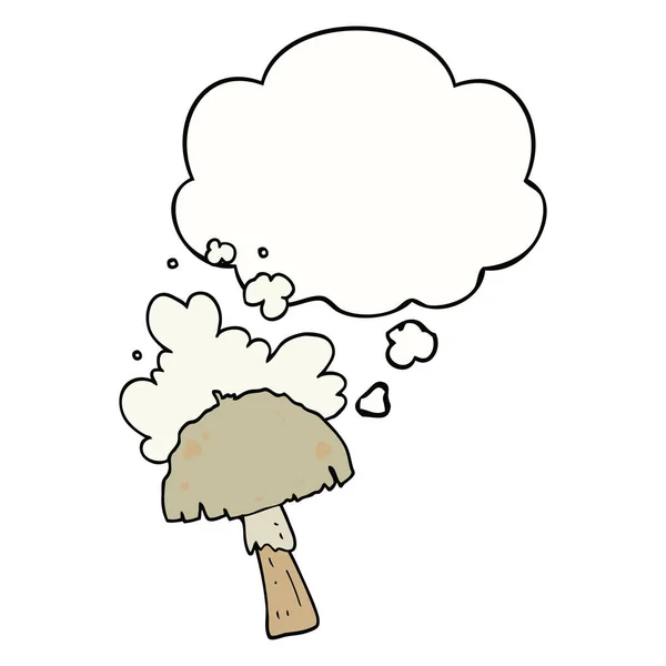Fungo del fumetto con nube di spore e bolla di pensiero — Vettoriale Stock