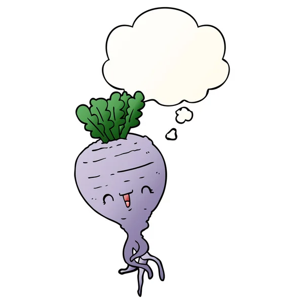 Cartoon turnip and thought bubble in smooth gradient style — Stock Vector