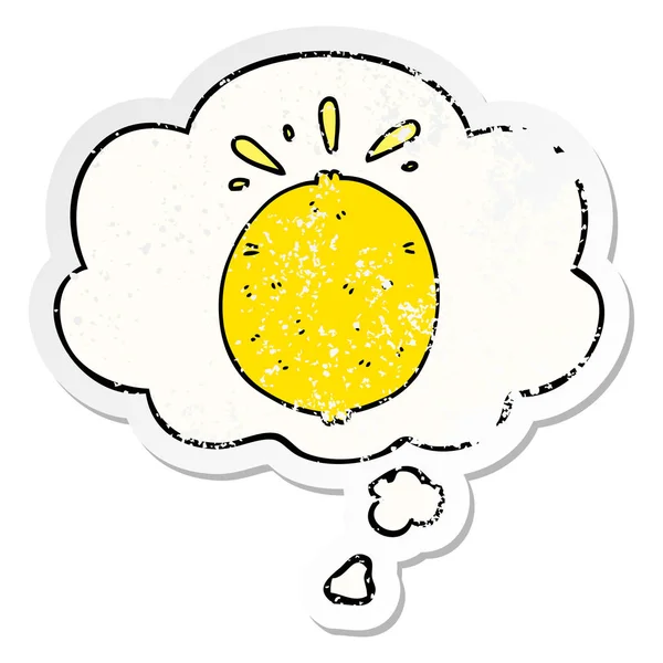 Cartoon citroen en gedachte Bubble als een verdrietig versleten sticker — Stockvector