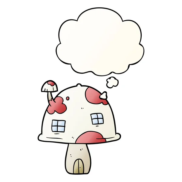 Karikatür mantar ev ve pürüzsüz degrade sty düşünce balonu — Stok Vektör