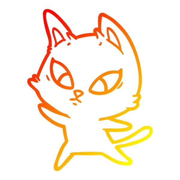 Línea de gradiente caliente dibujo confundido gato de dibujos animados — Vector de stock