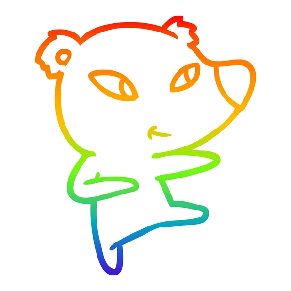 Rainbow gradient ligne dessin mignon dessin animé ours — Image vectorielle