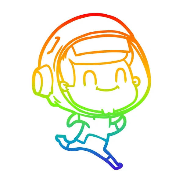 Arco-íris linha gradiente desenho feliz cartoon astronauta homem — Vetor de Stock