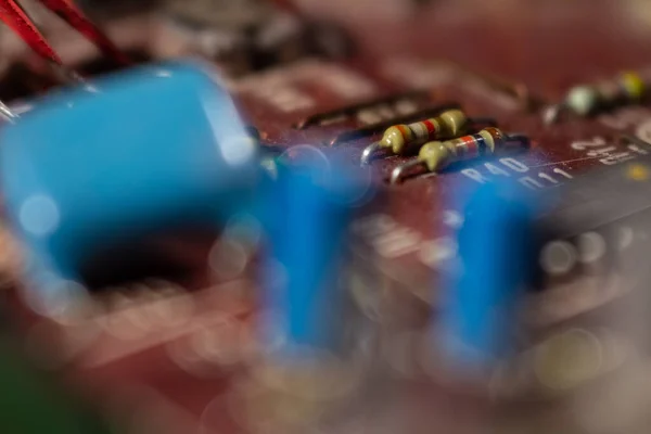 Nahaufnahme Elektronischer Schaltung Mikrochips Und Elektronische Elemente — Stockfoto