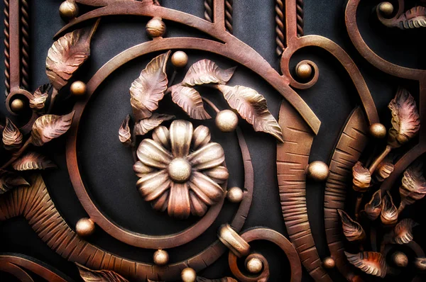Composition Flowers Leaves Metal Gates — Stock Photo, Image