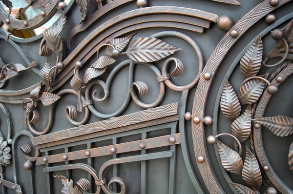 Sahte Yapraklarda Güzel Metal Kapılar — Stok fotoğraf