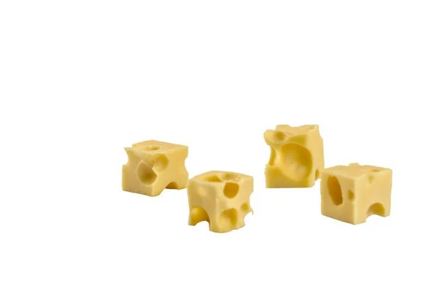 Τυρί Κομμένο Κύβους Λευκό Φόντο — Φωτογραφία Αρχείου