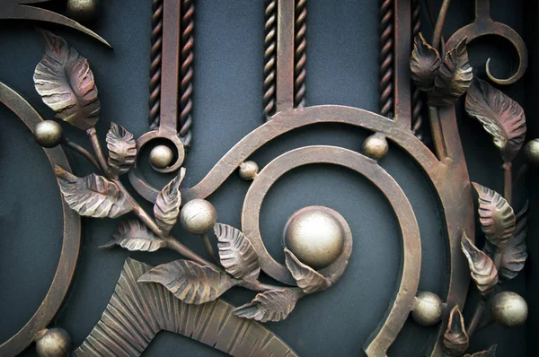 Decoración Puerta Metal Con Hermosos Elementos Forjados — Foto de Stock