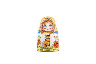Seramik Hediyelik eşya oyuncak matryoshka Ulusal Rus kültürü yansıtan izole beyaz arka plan üzerinde güzel renk boyama ile şeklinde